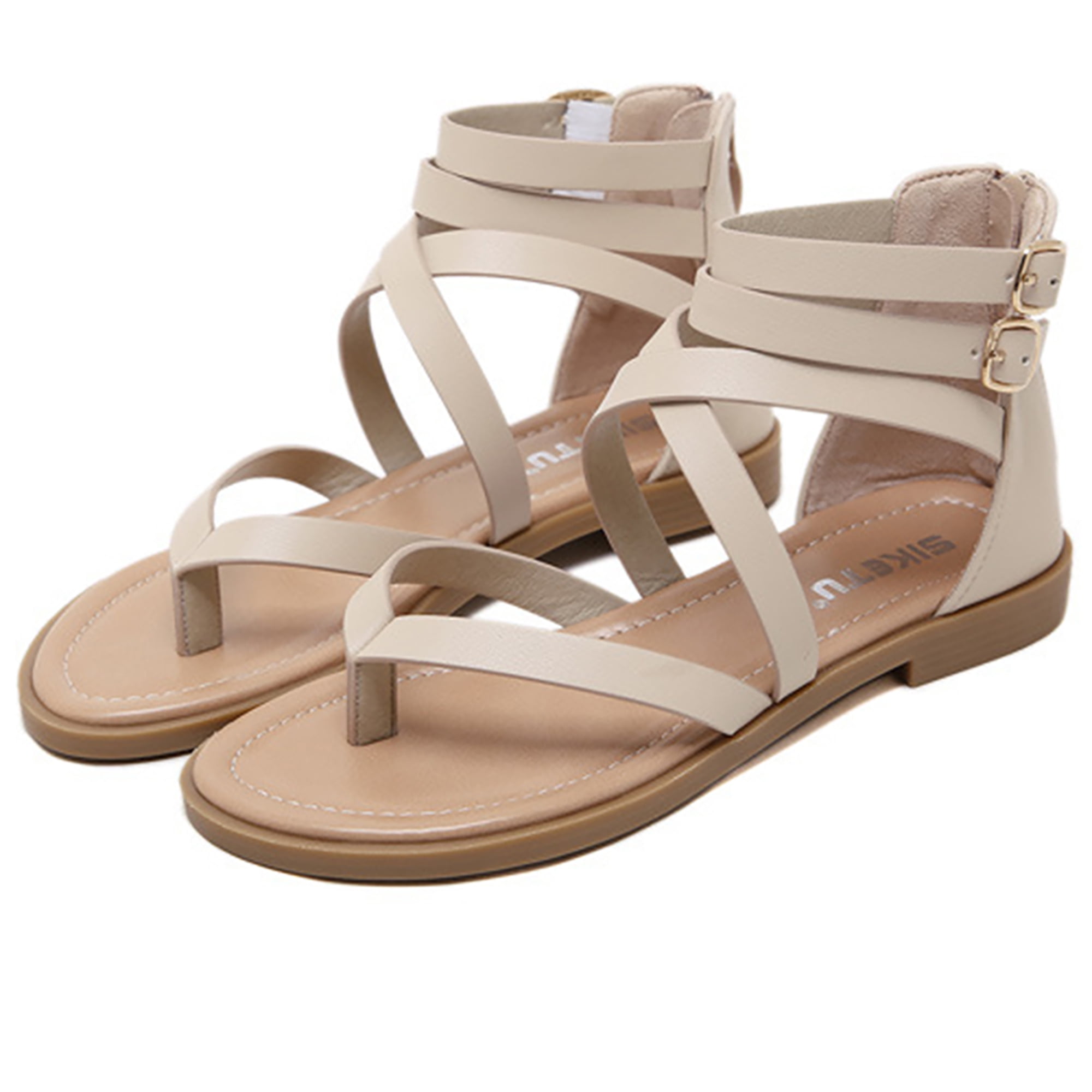 SHIBEVER Women Gladiator Sandals Summer Beach Thong Flat Roman Flip Flops Shoes Sandals with Zipper