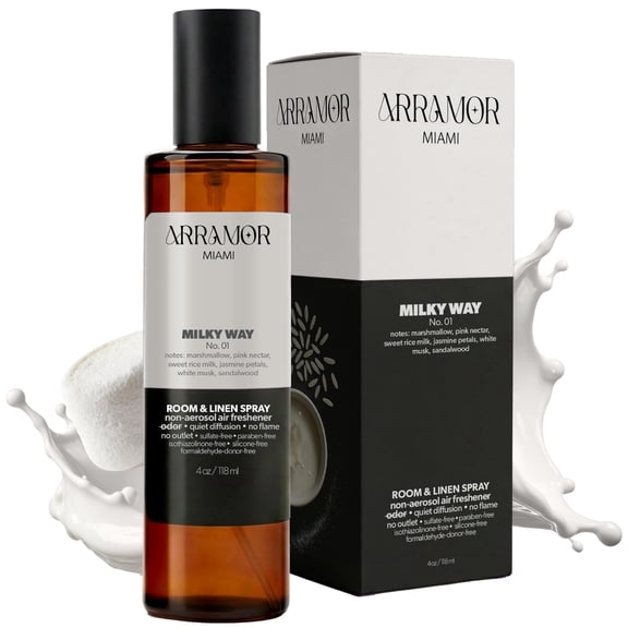 ARRAMOR Room Spray Air Freshener for Home – Odor Eliminator Room Deodorizer & Linen Spray with Essential Oils –Bedroom, Fabric & Pillow (4oz, Milky Way)