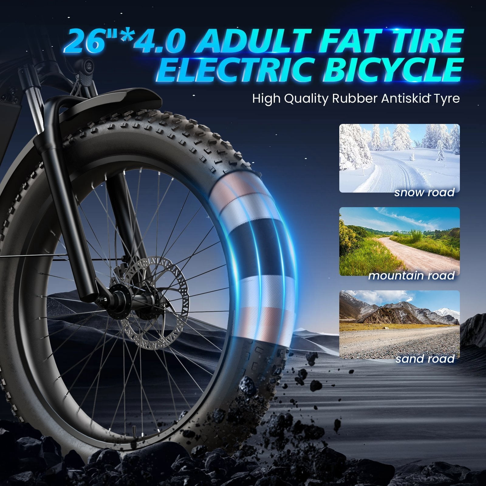 Electric Bike for Adults(16+), Peak 1000W Electric Bicycles, E-Mountain Bike, 48V/500WH Battery, 26"×4.0" Fat Off-Road Tires, 28 Mph Max Speed UL2849, APP Control