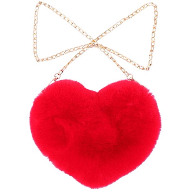 Monedero para teléfono móvil Bolso bandolera en forma de corazón de felpa con cadena Lindo bolso de hombro esponjoso para mujeres Damas Ormromra HMHZ853-5