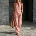 thumbnail image 2 of Women Striped 2 Piece Sets Summer Halter V Neck Top and Wide Leg Pants Matching Outfits Casual Set with Pockets, S, 2 of 7