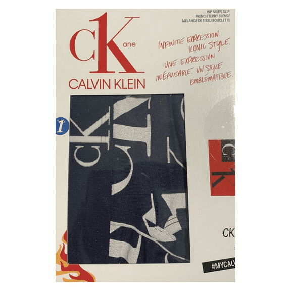 Calvin Klein Men's CK ONE Microfiber Hip Brief Navy with white logos, M