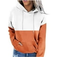 thumbnail image 2 of Xcmzpl Womens Hoodies Cute Color Block Hooded Sweatshirt Travel Sweater Tops Work Long Sleeve Blouses Winter Fashion, 2 of 5