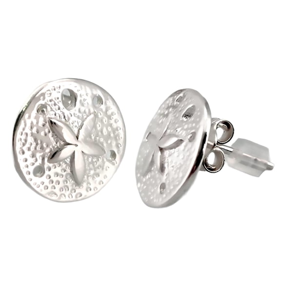 Sand Dollar Post Stud Earrings – 12mm=0.47 inch Real Sterling silver 925