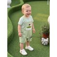 thumbnail image 4 of BemeyourBBs Newborn Baby Boys Golf Football Game Day Outfit Infant Baby Boy Spring Summer Fall Clothes Striped Short Sleeve Romper and Letter Ball Embroidery Overalls Shorts Set, 4 of 9