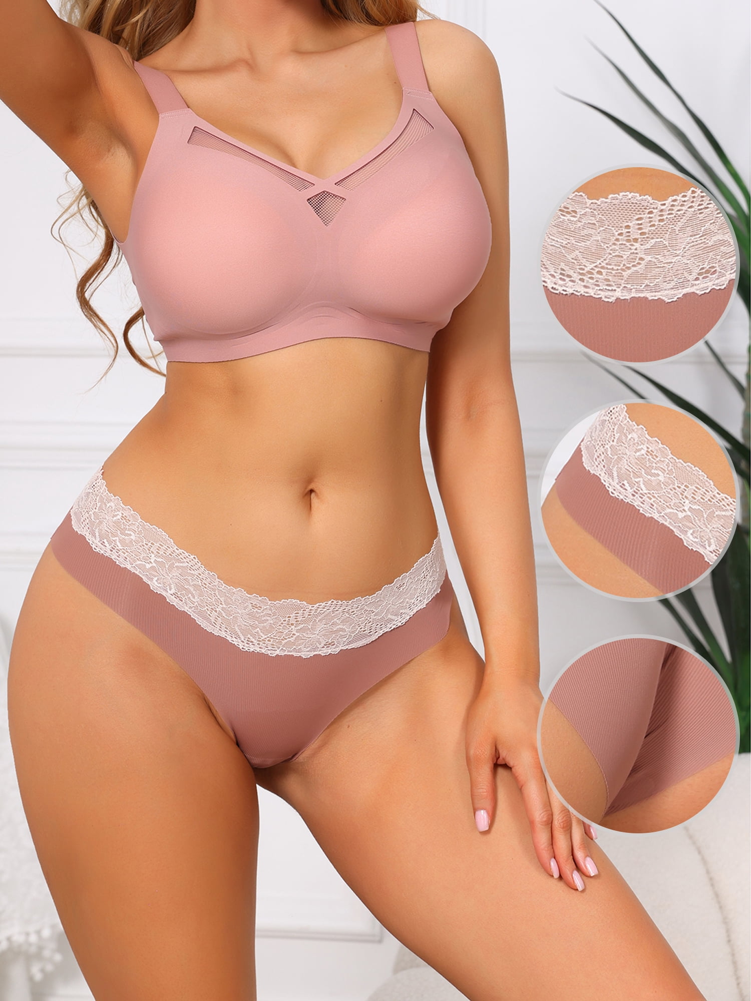DARING DIVA Women's Ice Silk Lace Trim Breathable Intimates Small Pink
