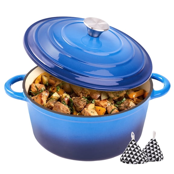 Hawsaiy 6 QT Enameled Cast Iron Dutch Oven with Lid, Nonstick Cookware for Baking, Roasting, Braising & Cooking, Dual Handles, Dark Blue