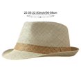thumbnail image 2 of Byfri Straw Panama Jazz Hat Wide Brim Sun Fedora Hat for Beach Travel Beige + Khaki 56-58cm, 2 of 7