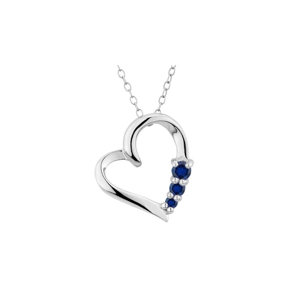 Sterling Silver Lab-Created Sapphire Heart Pendant Necklace with Chain for Women