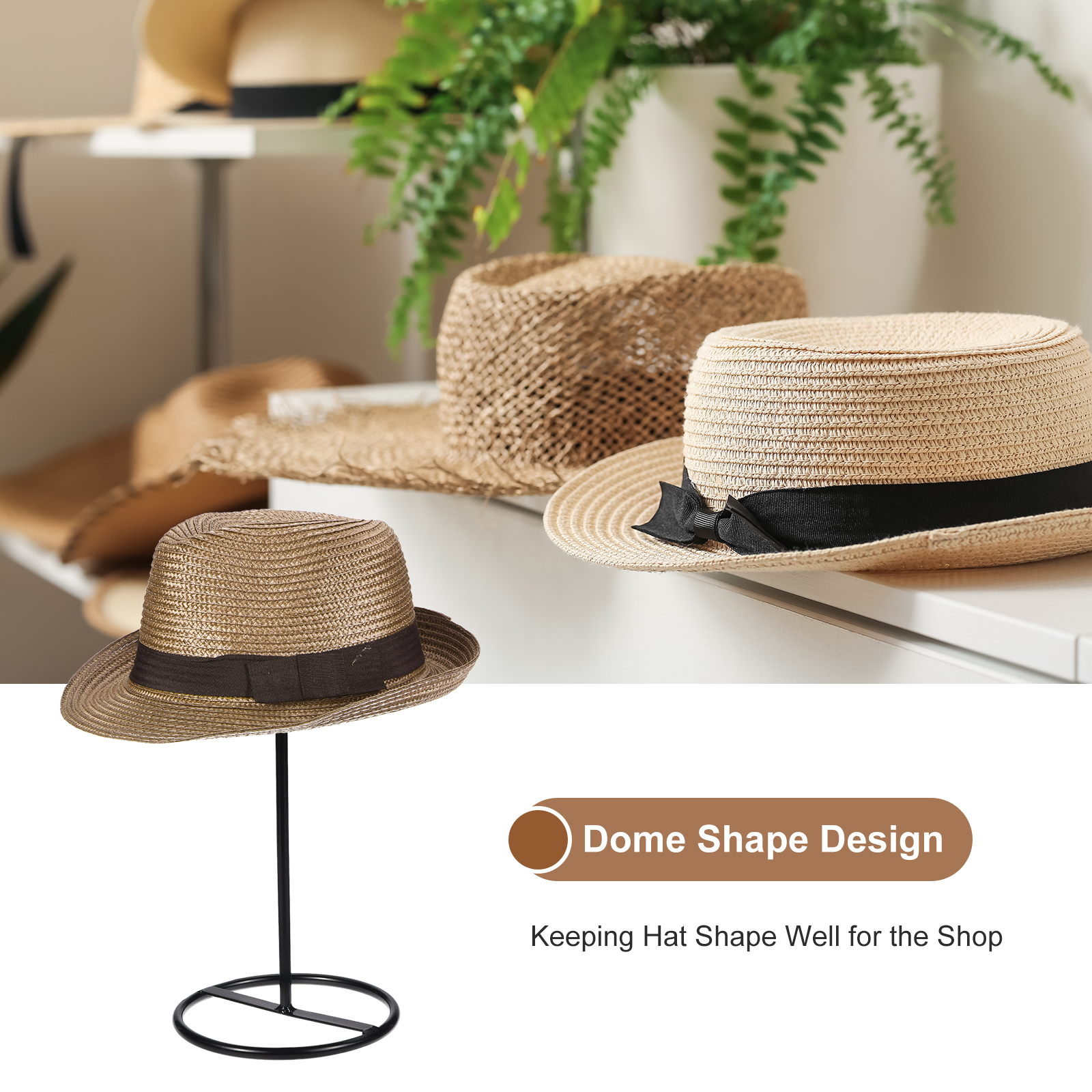 Unique Bargains Metal Hat Display Stand Holder Fedora 14.17" x 6.30" x 0.63" Black