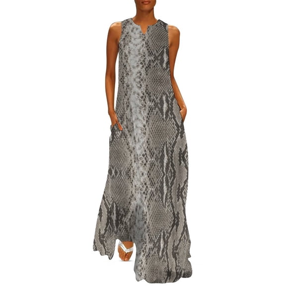 2025 Snakeskin Python Dress Summer Classic Faux Animal Print Korean Fashion Casual Long Dresses Vintage Maxi Dress Big Size 4XL