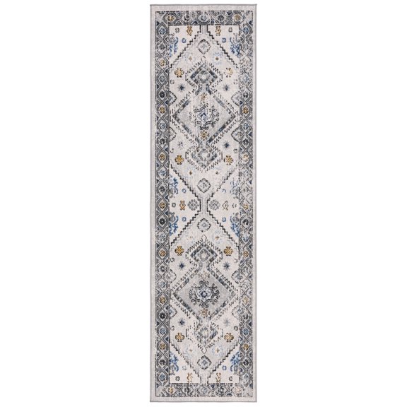 SAFAVIEH Odyssey Edin Damask Runner Rug, Grey/Blue Gold, 2'2" x 8'