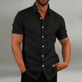 thumbnail image 3 of Men's Retro Solid Color Cotton Linen Shirts Casual Summer Loose Short Sleeve Lapel Shirt, 3 of 5