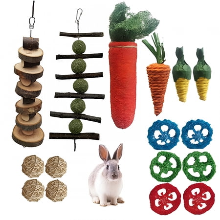BESTSKY 16 PCS Rabbit Toys Bunny Chew Toys for Teeth Rabbit Hamster Chew Toys