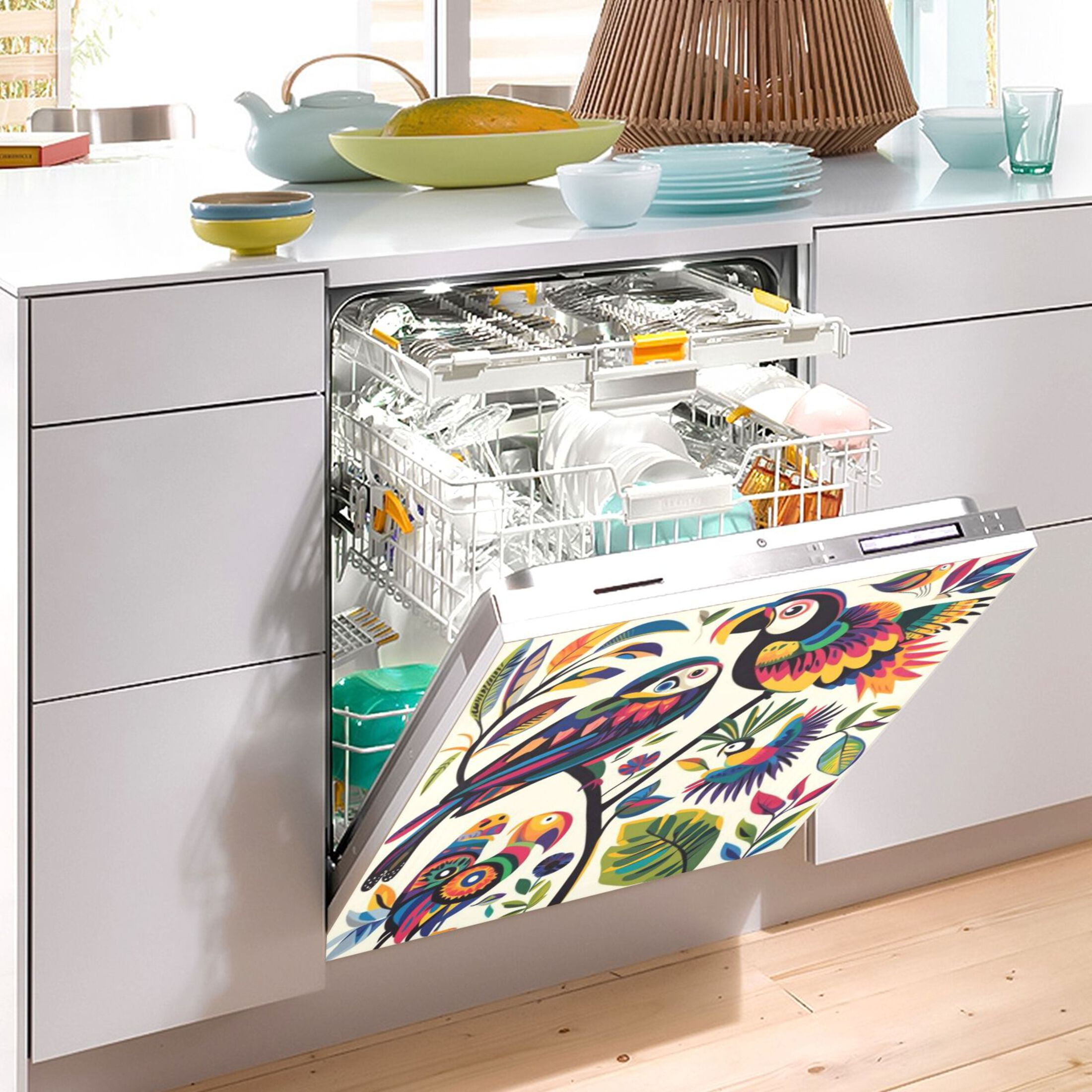 Dishwasher Magnetic Sticker 23x26 Inch Refrigerator Magnetic Sticker Washing Machine Magnetic Sticker Kitchen Panel Magnetic Sticker Home Decor Colorful Bird Flock