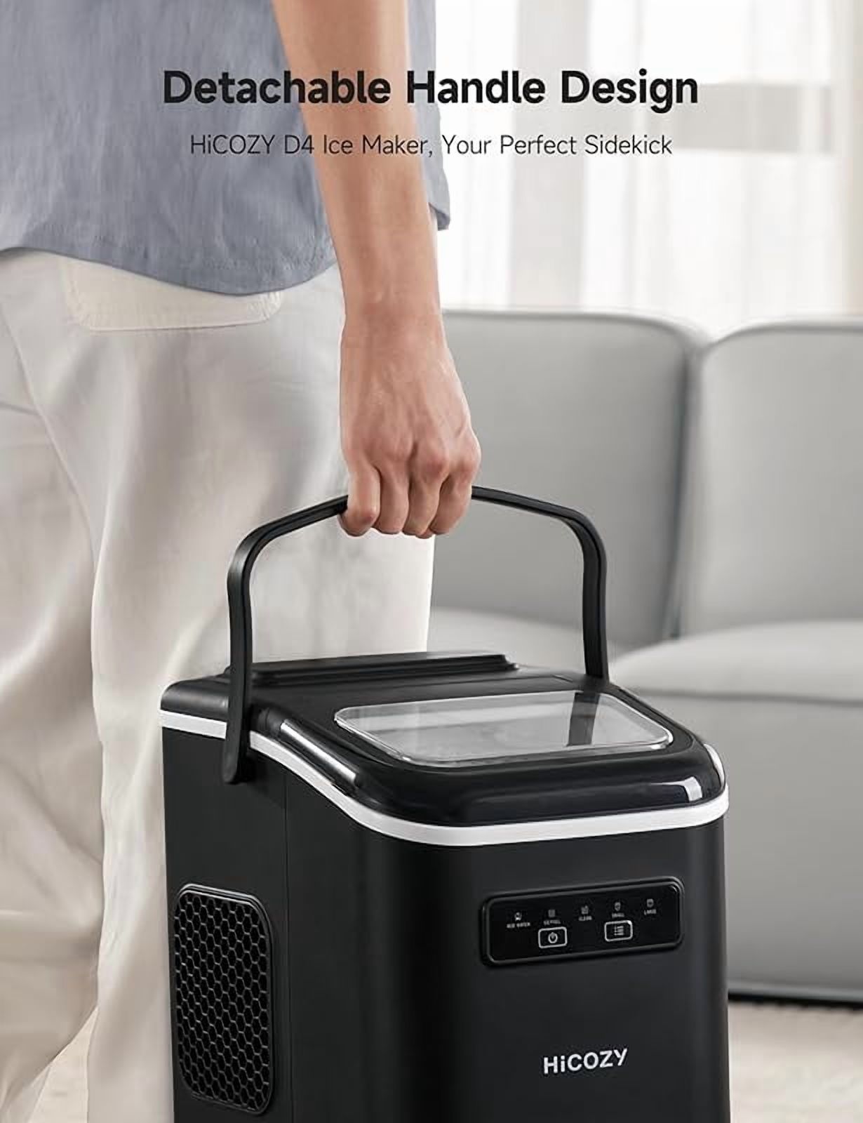 Countertop Ice Maker with Handle, Ice in 6Mins, 26 lbs/Day,Portable Ice Maker Machine with Self-Cleaning for Apartment/Under Cabinet/Kitchen/Office/Camping/RV/Home Bar(Black)