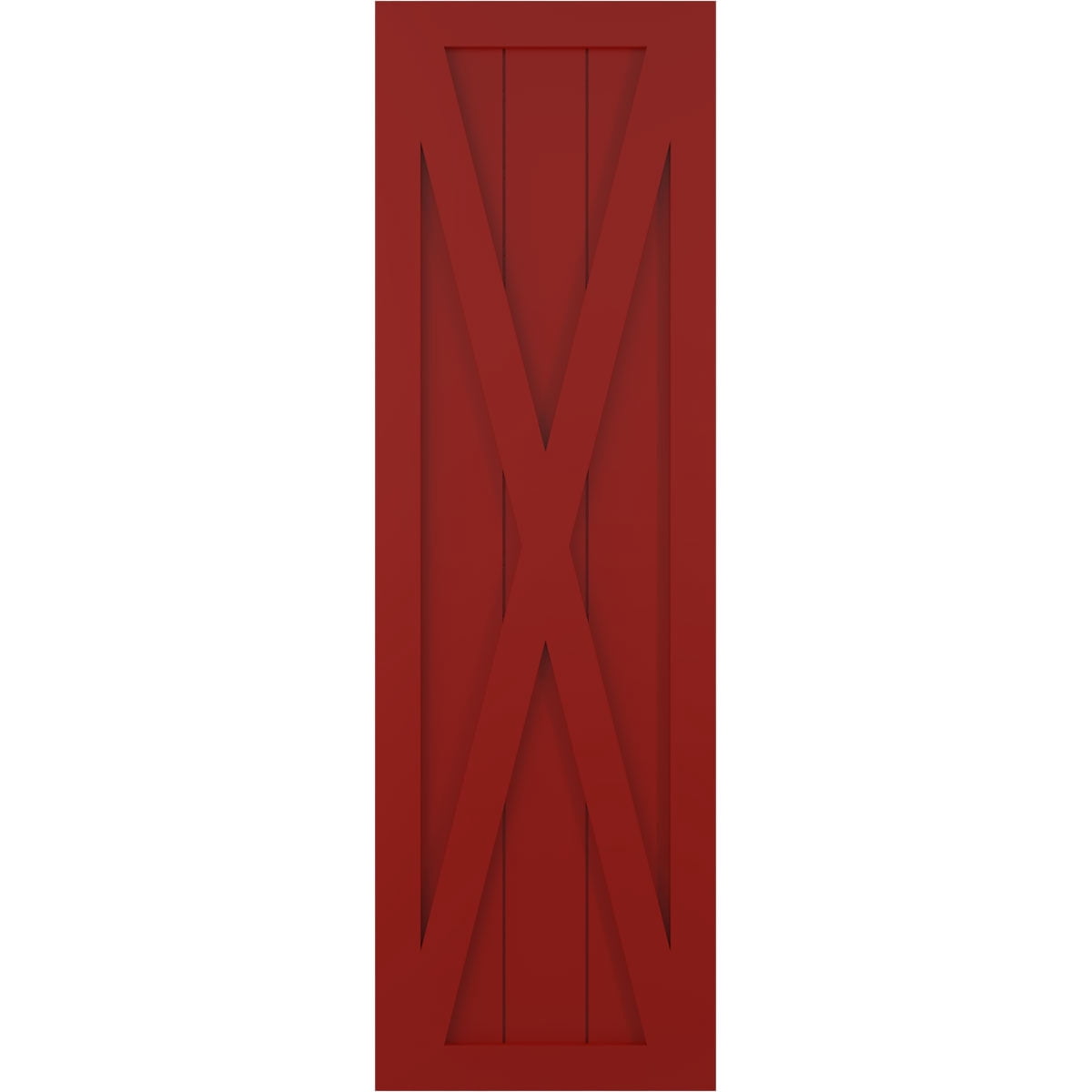 15"W x 65"H True Fit PVC Single X-Board Farmhouse Fixed Mount Shutters, Fire Red (Per Pair - Hardware Not Included)