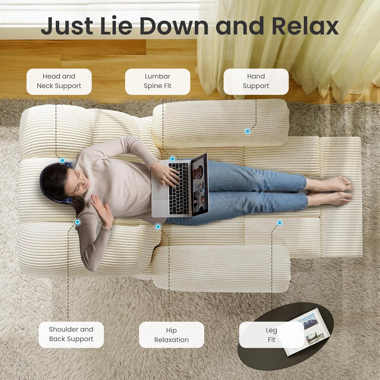 Neche Electric Recliner Chair, Comfy Lay Flat Sofa for Small Spaces, Living Room, One Box, Beige