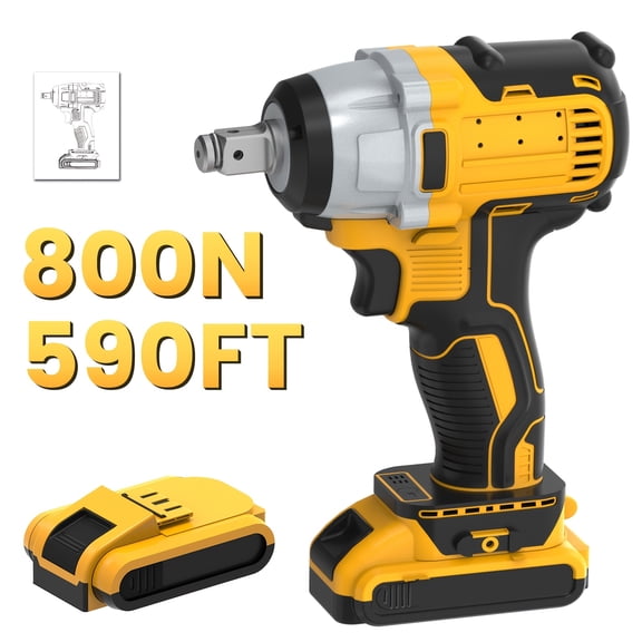 800Nm Brushless Impact Gun, Cordless Impact Wrench Compatible with Dewalt 20V Battery, 1/2" High Torque, 3-Mode Speed, Variable Torque & LED Work Light, Tool Only