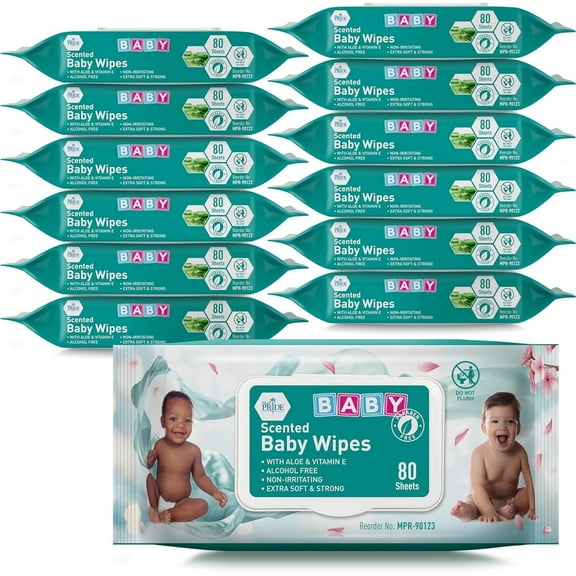 MED PRIDE Scented Baby Wipes Alcohol Free Wet Wipes with Aloe Vera & Vitamin E, 12-Pack x 80 Wipes