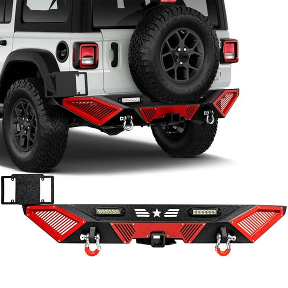 Rear Bumper for 2018-2025 Jeep Wrangler JL JLU W/ LED Lights D-Ring Hitch Receiver