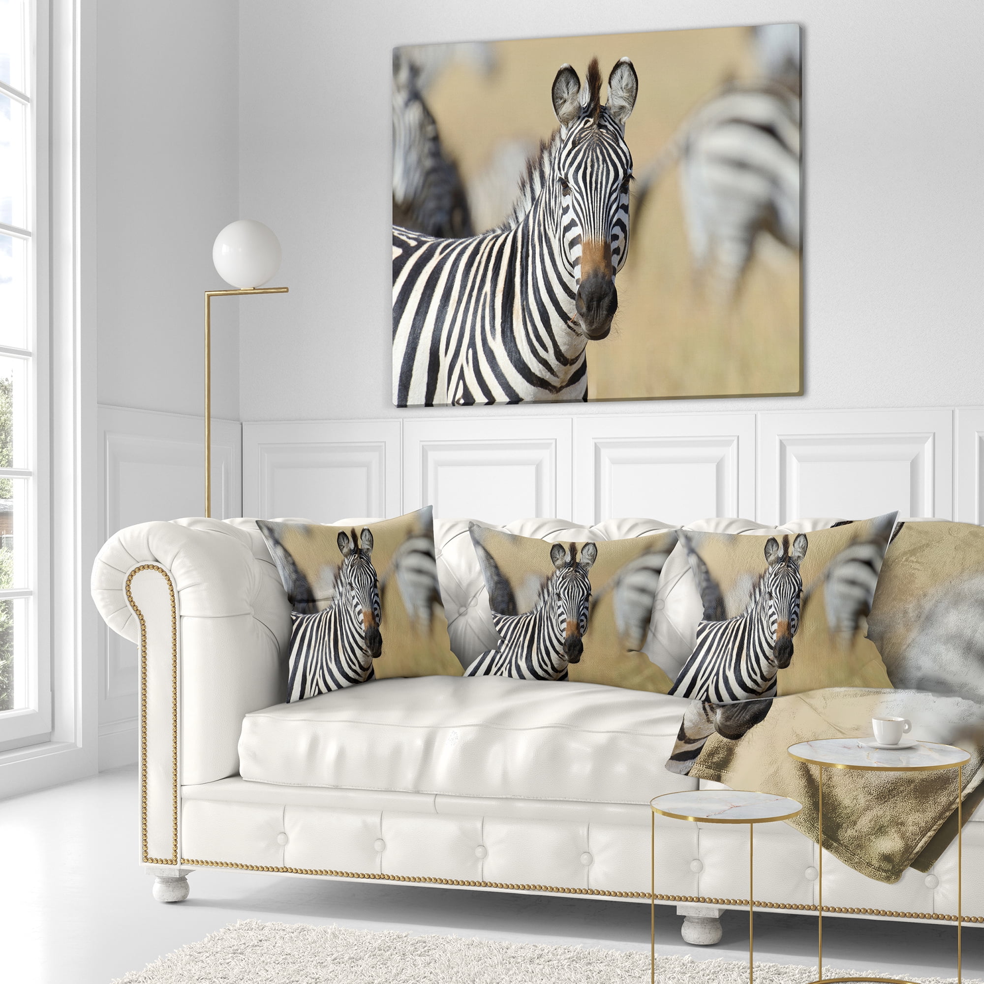 Designart African Zebra Close Up View - African Throw Pillow - 16x16