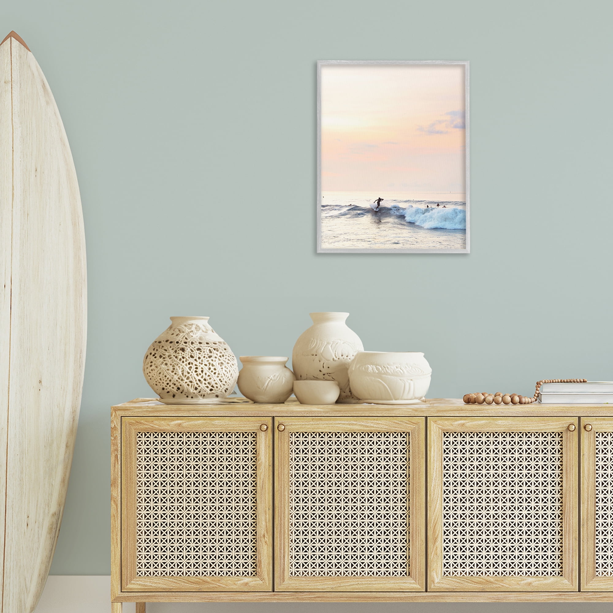 Stupell Industries Sunset Surfer Landscape Coastal Photography Gray Framed Art Print Wall Art, 24 x 30