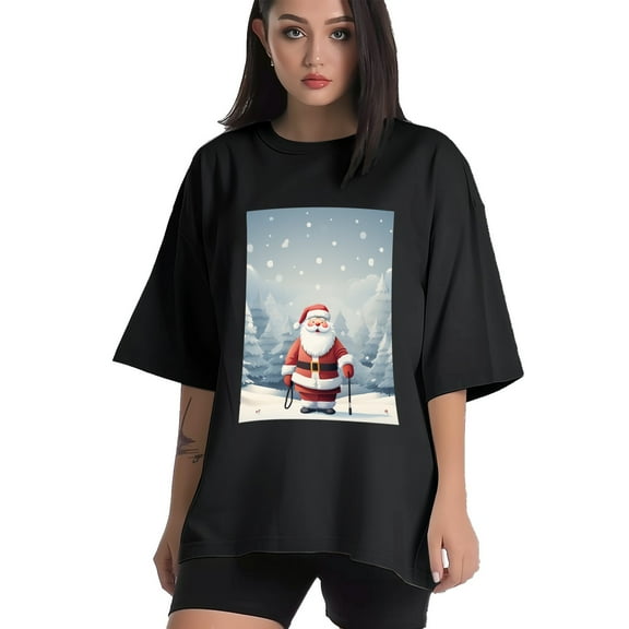 Plus Size Shirt for Women Black Tops for Women Short Sleeves Shirt for Women Santa Claus And Snow 4 T Shirt Crewneck Shirt for Women XS