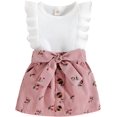 thumbnail image 1 of LAICAIW Summer Toddler Girls Sleeveless Solid Colour Ribbed Tops Floral Prints Bowknot Skirt Two Piece Outfits Set For Kids Clothes Cute Teen Long Sleeve Tops (Pink, 4-5 Years), 1 of 7