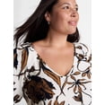 thumbnail image 3 of Terra & Sky Women's Plus V Neck Midi Dress with Short Puff Sleeves, Sizes 0X-5X, 3 of 4