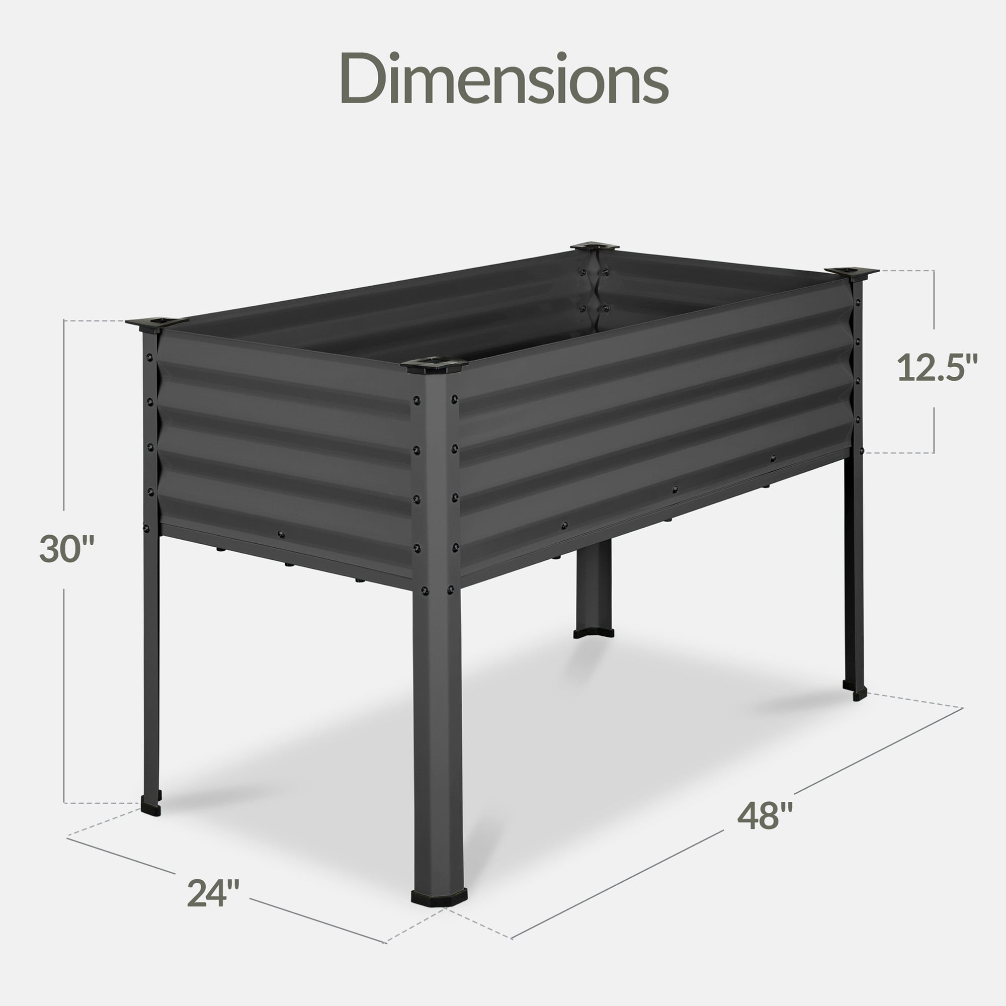 Best Choice Products 48x24x30in Elevated Galvanized Metal Garden Bed w/ Corner Protectors - Charcoal