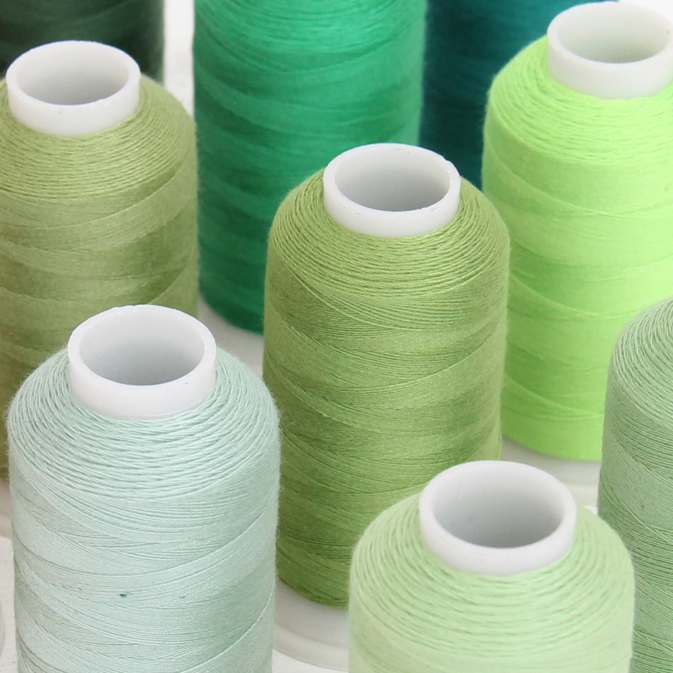 Polyester All-Purpose Sewing Thread 12 Cone Green Shades Set - 600m Cones - Strong Lint Free Spun Polyester - 50S/3 Weight