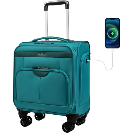 TIAWOLT 16 Inch Underseat Carry on Luggage With Wheels Softside Lightweight Compact Business Suitcases Travel Bag with Spinner Wheels Airline Approved Luggage for Short Trip Green