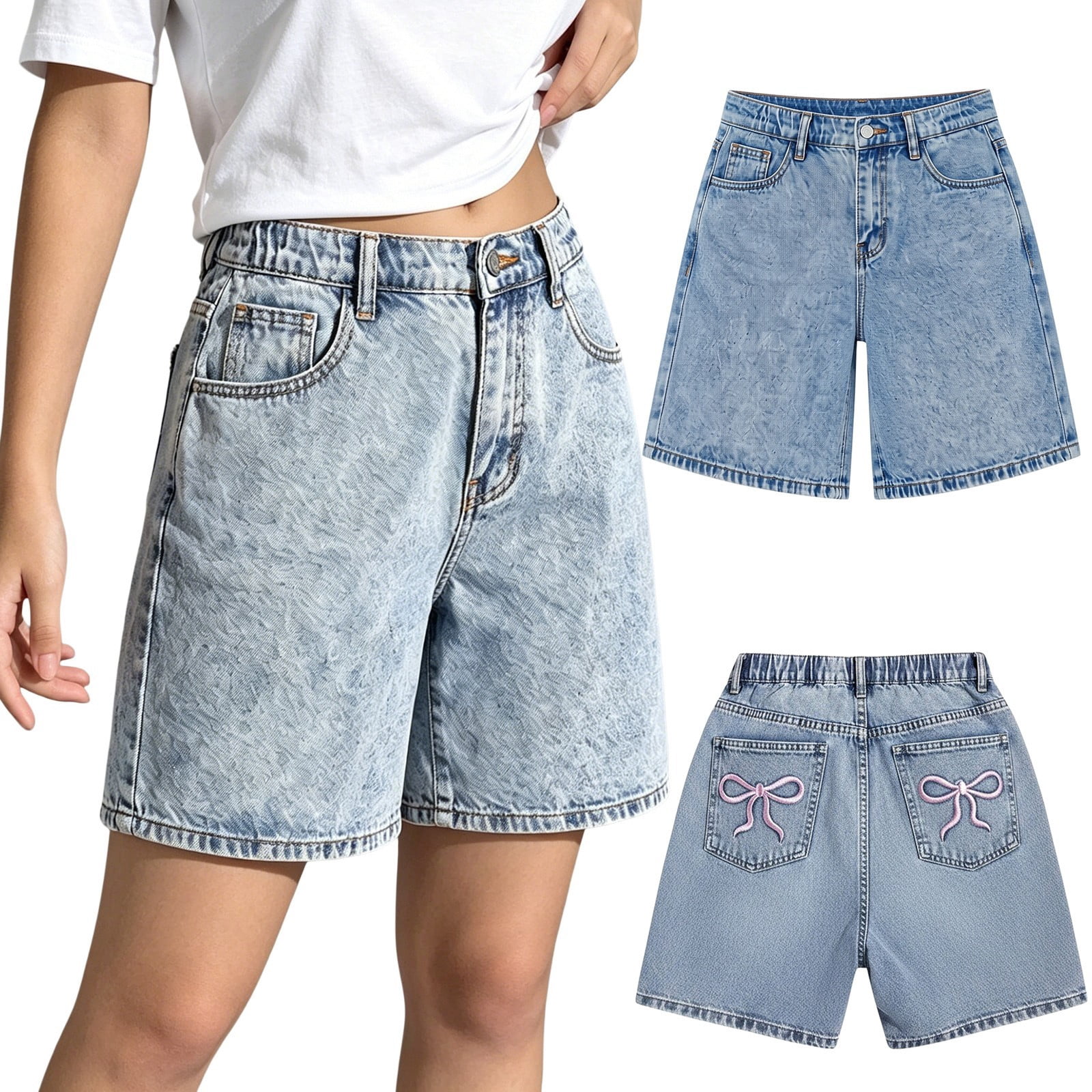 UACY Unisex Jorts Girls Mid Rise Denim Shorts Wide Leg Baggy Jeans
