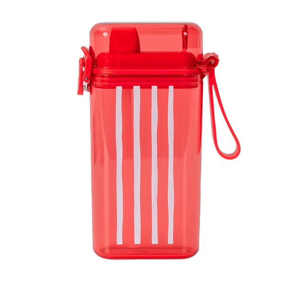 Mainstays 14 oz Sip Bottle with Locking Flip Lid, Straw & Silicone Handle, Red, Stripe, Plastic