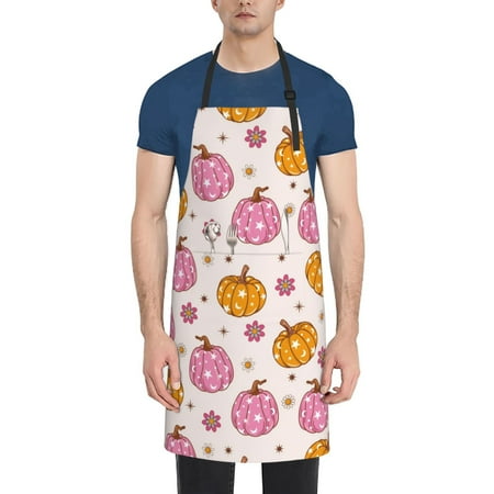 

Pofeuu Fall 70s Groovy Hippie 1 Print Waterproof Apron with Pockets Adjustable Cooking Aprons Kitchen Bib for Baking Household Cleaning