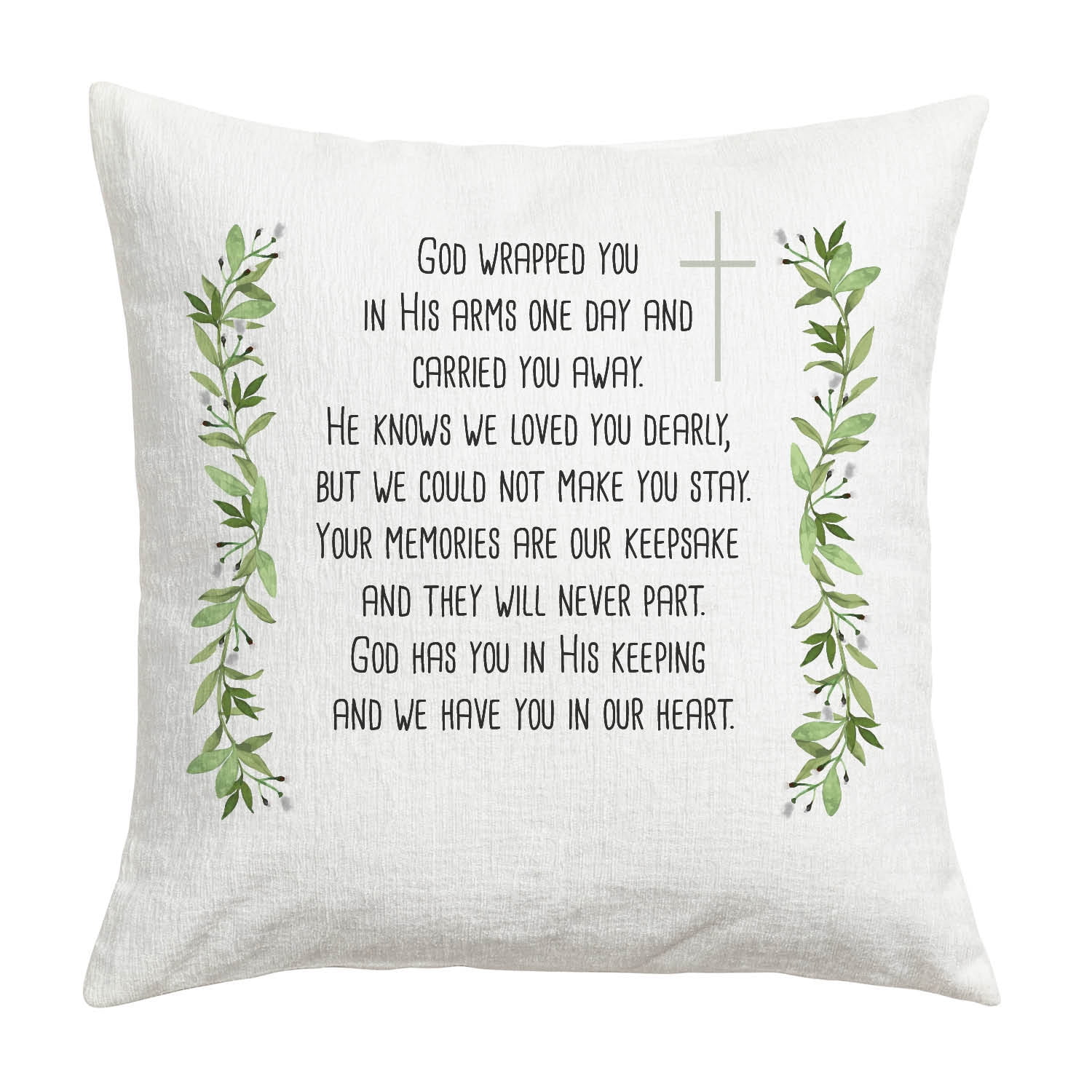 Personalized Planet God Wrapped You in His Arms Memorial Throw Pillow with Custom Name and Years Printed | Square Removable Cover | Spiritual Decorative Accent | 17" x 17"