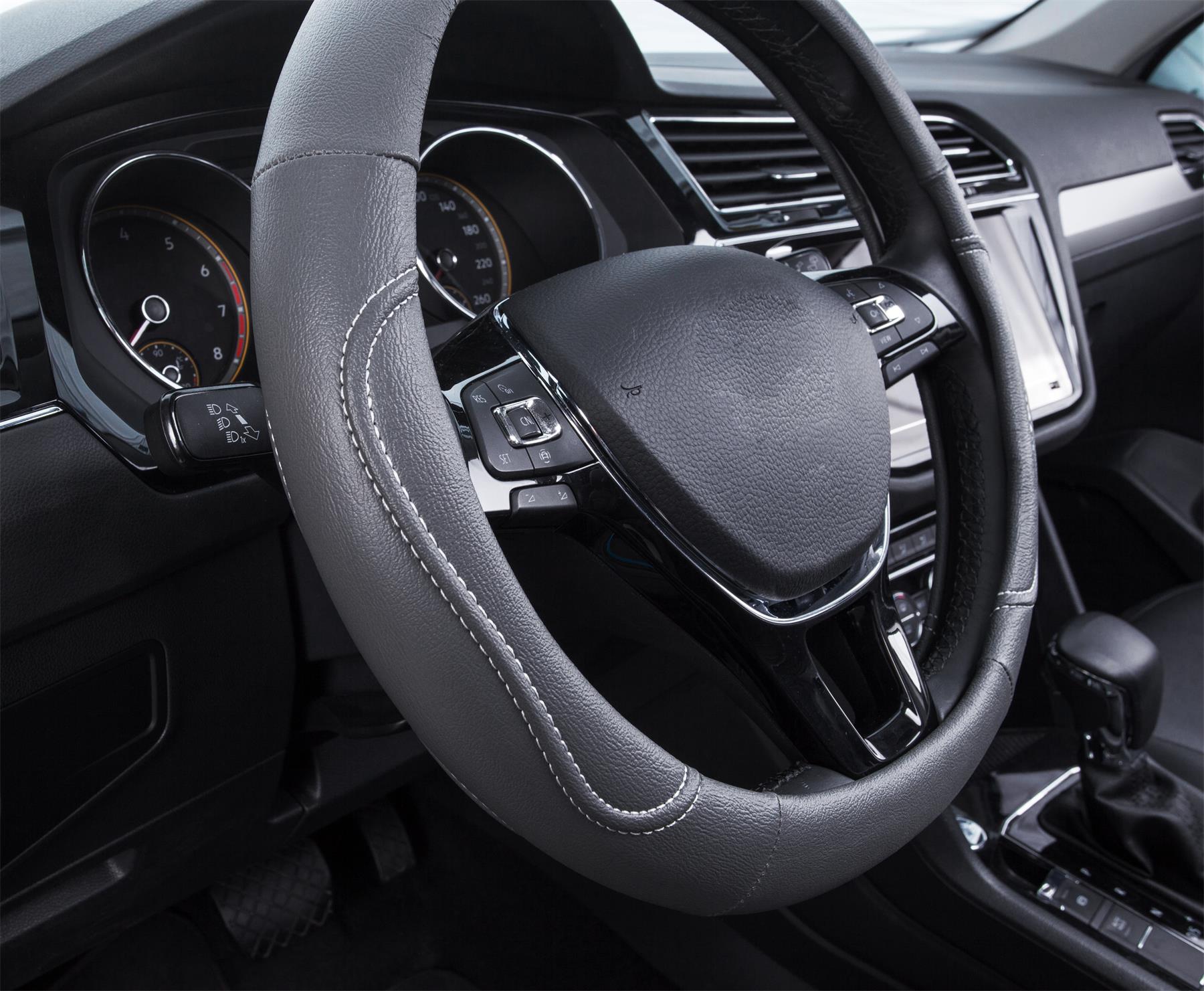 Auto Drive Universal Steering Wheel Cover, Gray with White Stitching photo 5