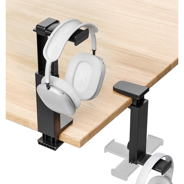 Headphone Stand & Hanger for Desk, 2 in 1 Above & Under Desk Gaming Headset Holder Mount with Height Adjustable & Rotating Clamp, Dual-sided Anti-slip Pad, Earphone Rack with Cable Clip, 1 Hooks