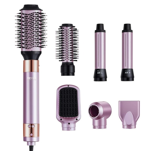 VEVOR Hair Styler and Dryer Brush, 6-in-1 Multi Air Styler, 110,000RPM High-Speed Ionic Blow Dryer Brush with Brushless Motor, 2 Auto-Wrap Curlers, 3 Brush & 2 Nozzles, Styling Tool