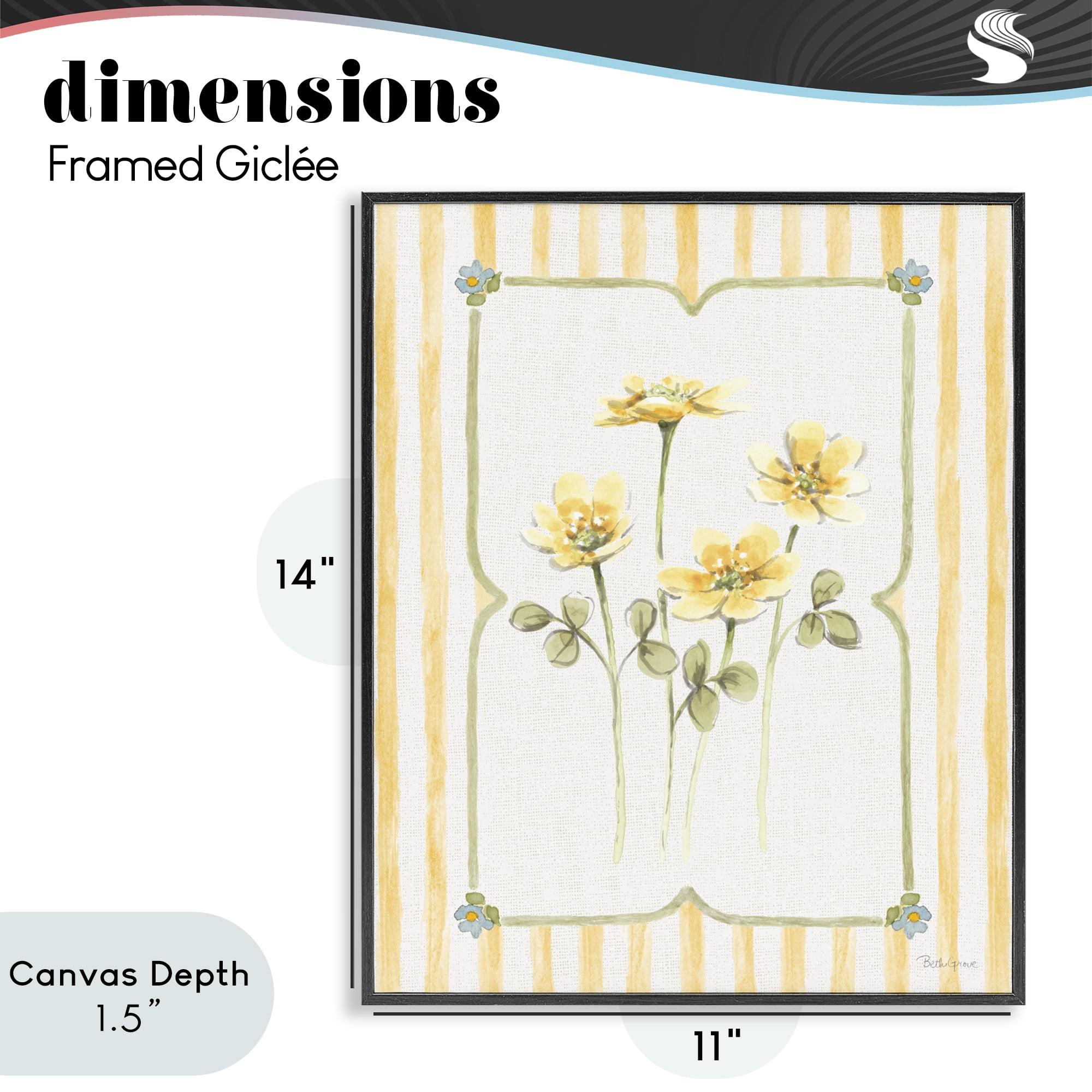 Stupell Industries Sweet Honey Florals Black Framed Giclee Art, design by Beth Grove