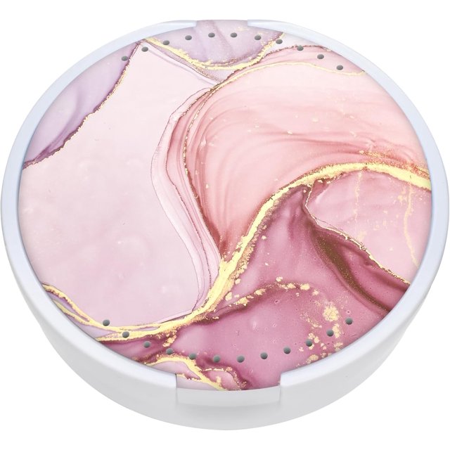 TIHYWR Retainer Case, Denture & Orthodontic Aligner Case with Mirror & Ventilation, Pink Marble