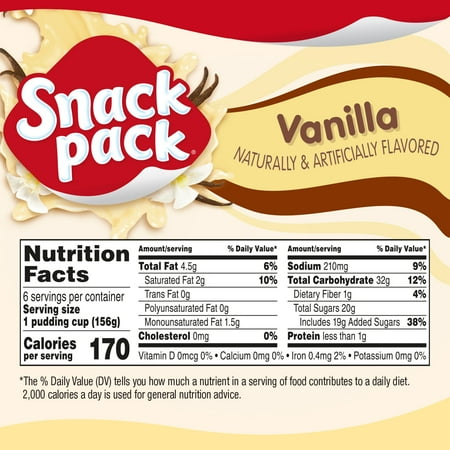 Snack Pack Vanilla Flavored Pudding, 6 Count Pudding Cups
