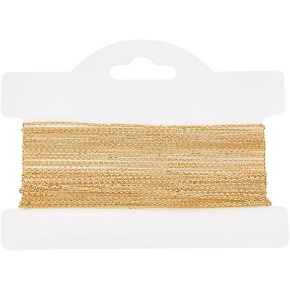 5M/16.4 Feet 1.1mm 18K Gold Plated Brass Flat Cable Chain Necklace Bulk Jewelry Chain Link for Making Bracelets Anklets Necklaces Golden