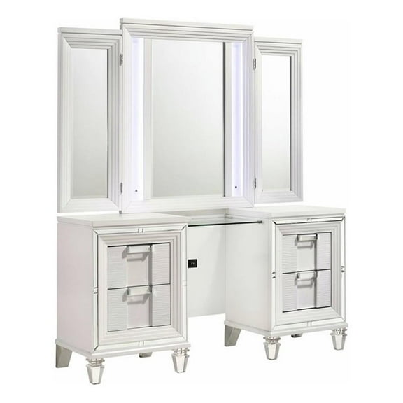 Pemberly Row Contemporary 3PC Vanity Set with LED Mirror in White