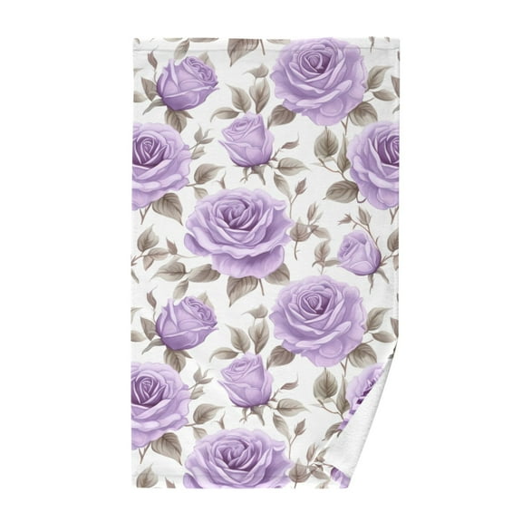 Purple Rose Flowers Cotton Face Towels Soft Hand Towel Absorbent Bathroom Towel for Kitchen Hotel Decoration