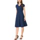 thumbnail image 5 of Vestido midi de algodón con botones y mangas cortas de INSPIRE CHIC para mujer L azul marino, 5 of 7