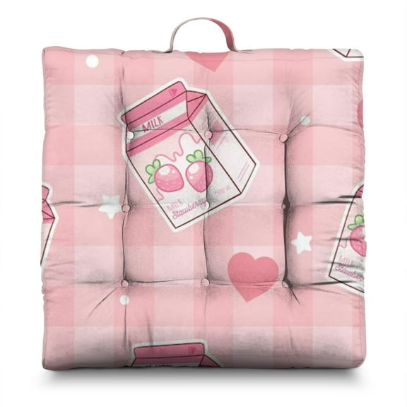 Fresh Strawberry Cushion – 22x22 Inch Large Floor Pillow, Dutch Velvet, Sweet Red Berry Print for Meditation, Yoga & Balcony Seating