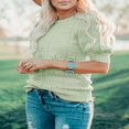 thumbnail image 3 of QJUHUNG Women Short Puff Sleeve Sweaters Loose Lightweight Pointelle Knit Pullover Tops, 3 of 4