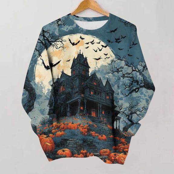 Meichang Halloween Sweatshirt Women Halloween Graphic Sweatshirt Crewneck Cute Pullover Sweatshirts Oversized Long Sleeve Festival Pullover